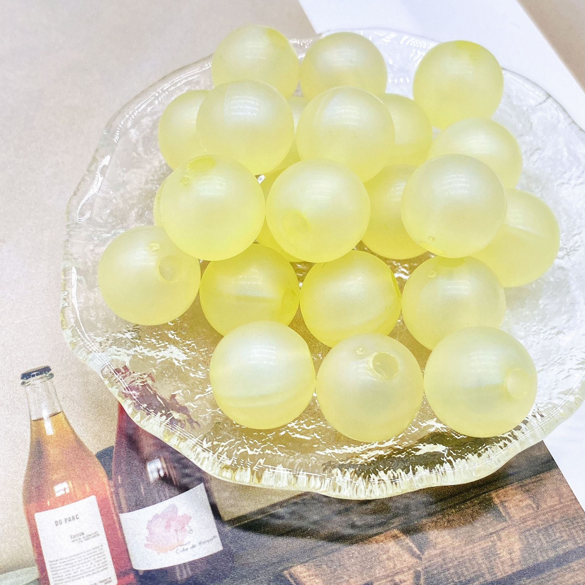 200g Straight hole polished round beads 16mm Mermaid Ji monochrome candy DIY cartoon beaded bracelet mobile phone chain HW31