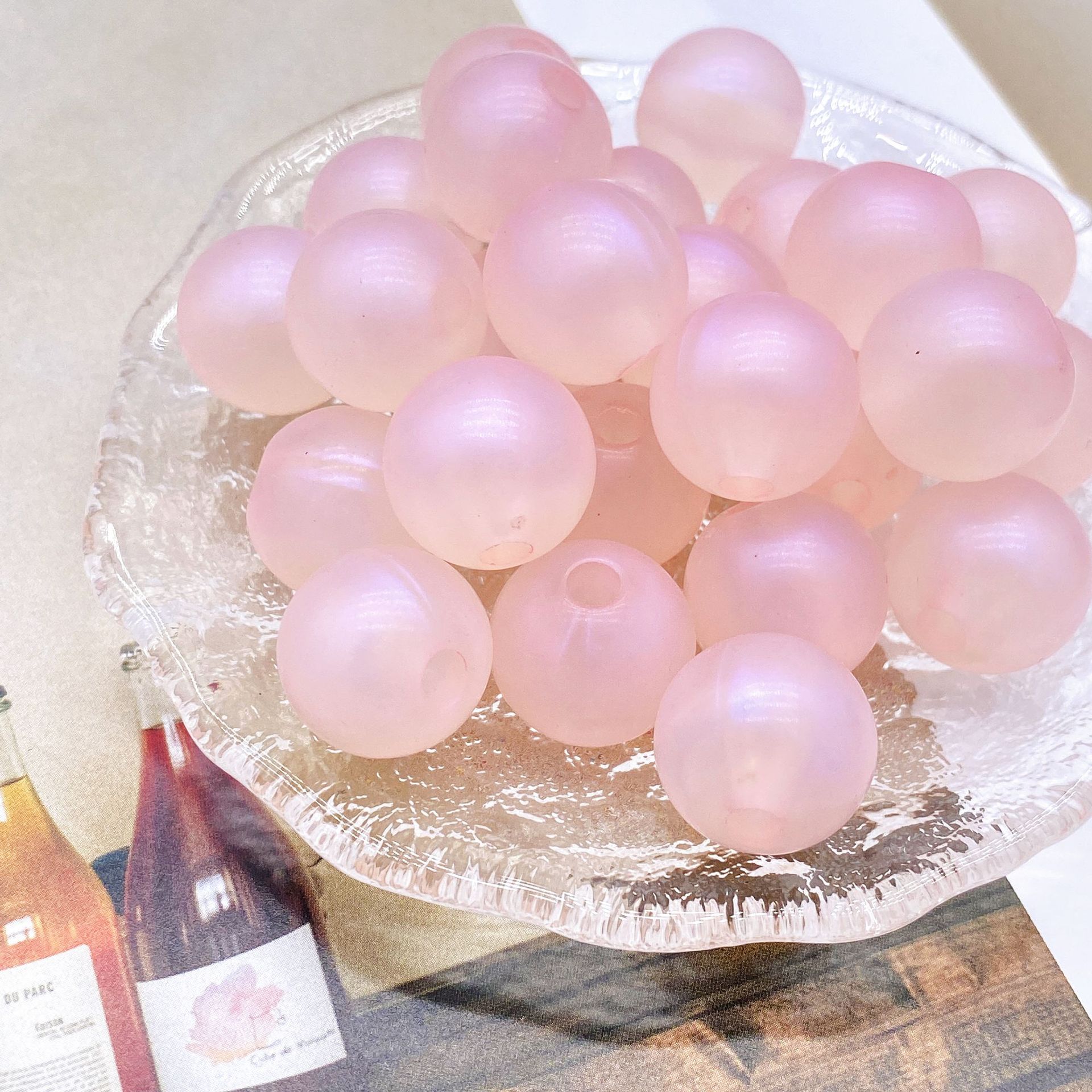 200g Straight hole polished round beads 16mm Mermaid Ji monochrome candy DIY cartoon beaded bracelet mobile phone chain HW31