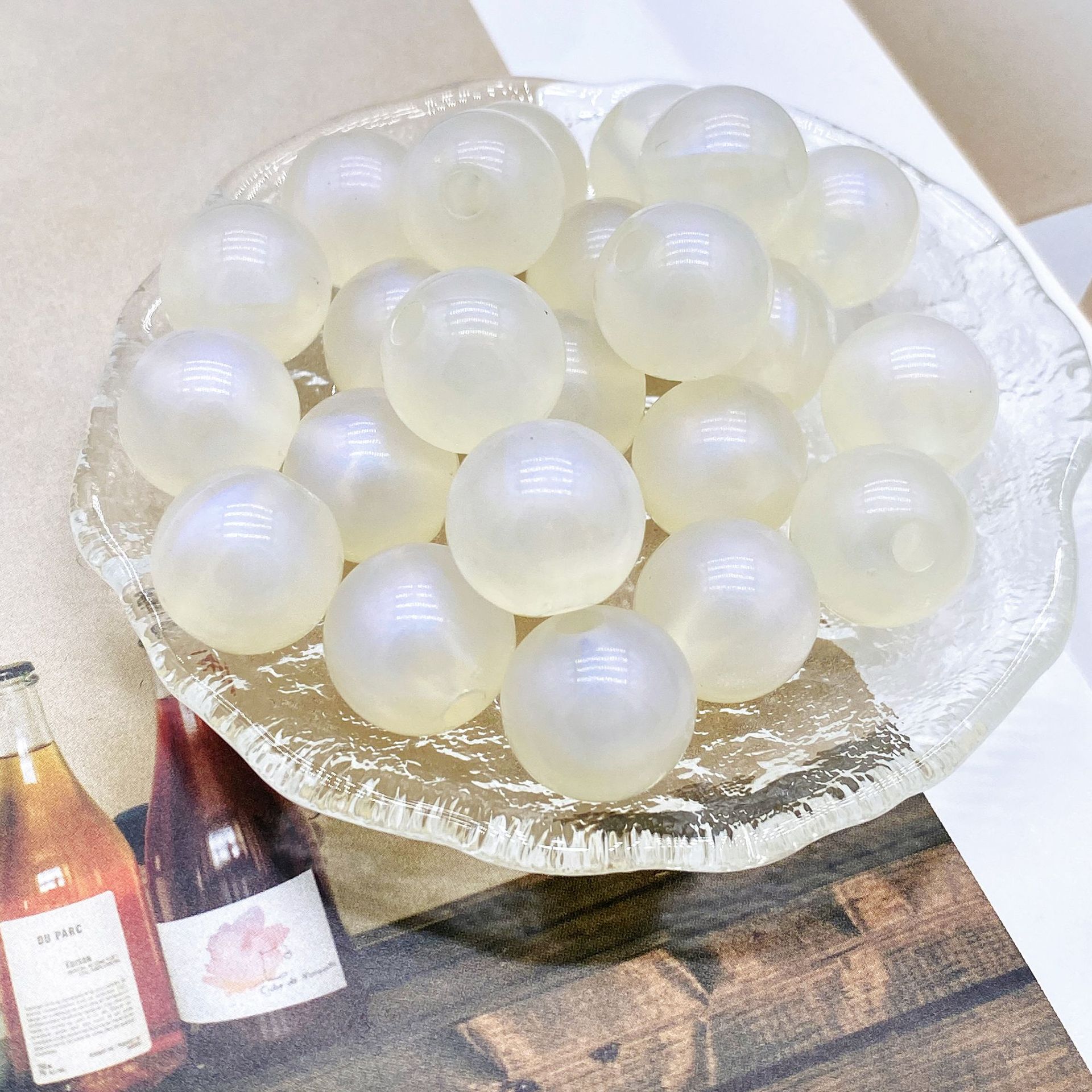 200g Straight hole polished round beads 16mm Mermaid Ji monochrome candy DIY cartoon beaded bracelet mobile phone chain HW31