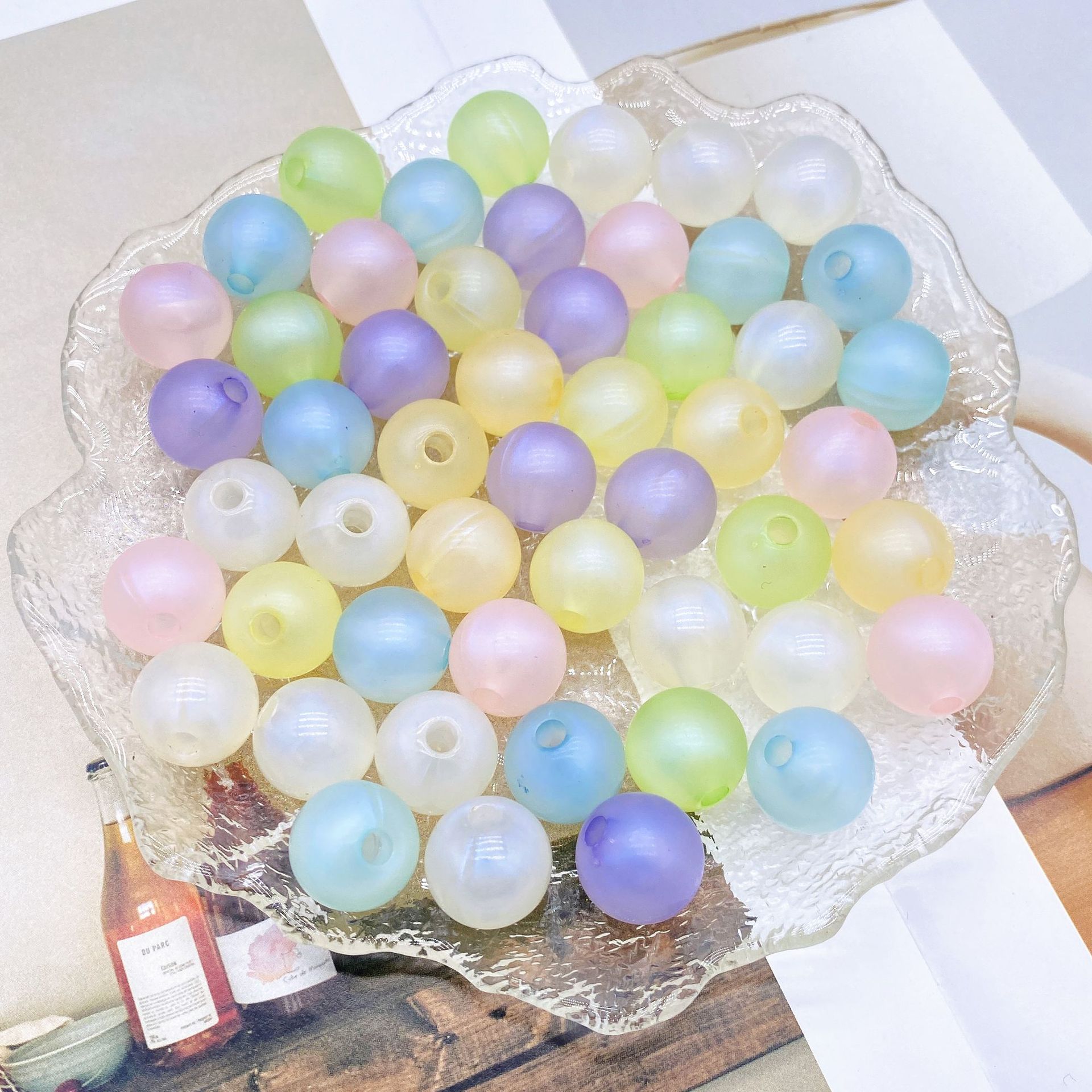 200g Straight hole polished round beads 16mm Mermaid Ji monochrome candy DIY cartoon beaded bracelet mobile phone chain HW31