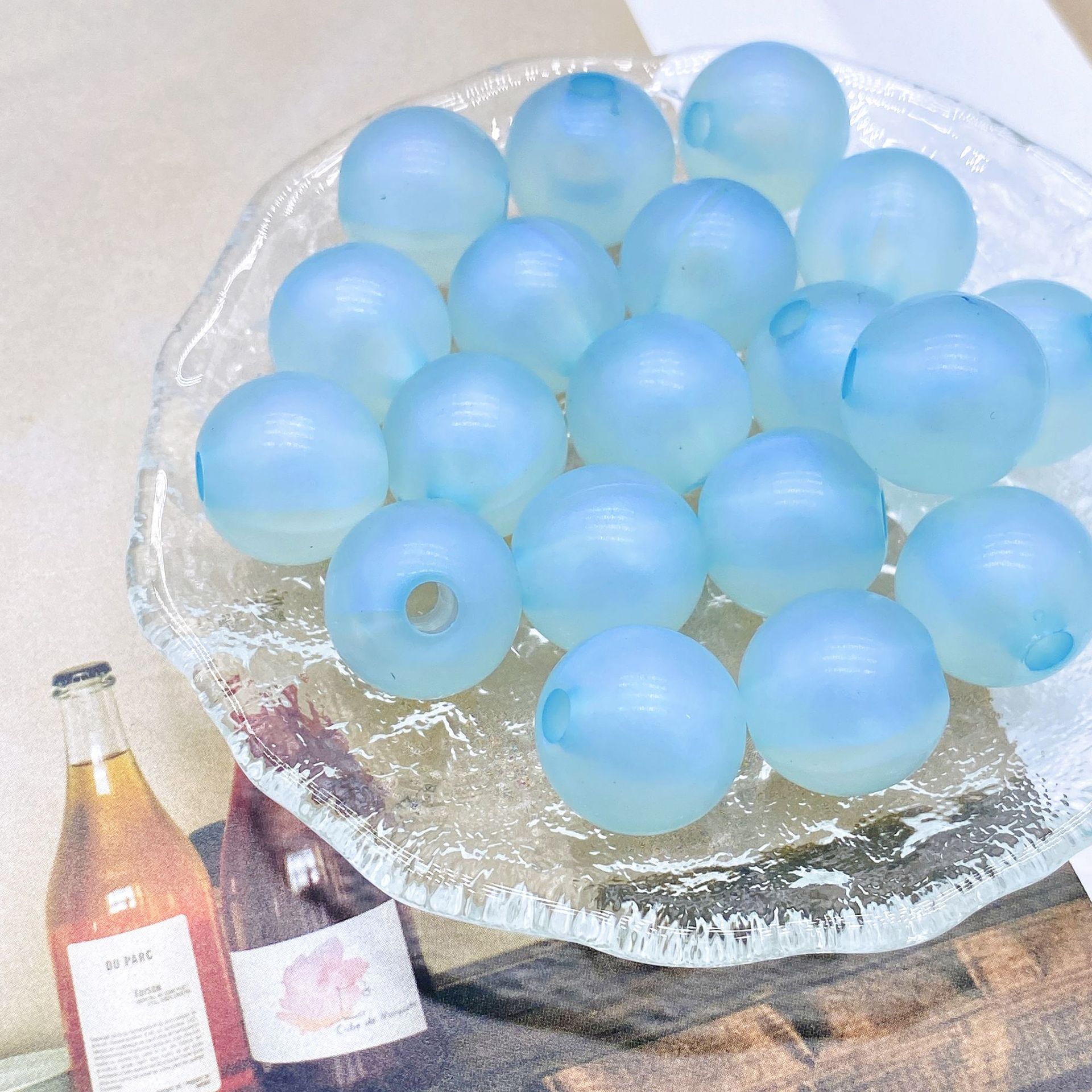 200g Straight hole polished round beads 16mm Mermaid Ji monochrome candy DIY cartoon beaded bracelet mobile phone chain HW31