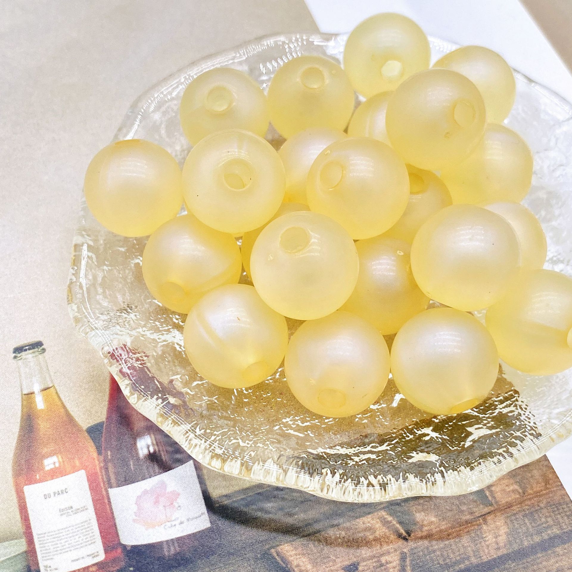 200g Straight hole polished round beads 16mm Mermaid Ji monochrome candy DIY cartoon beaded bracelet mobile phone chain HW31