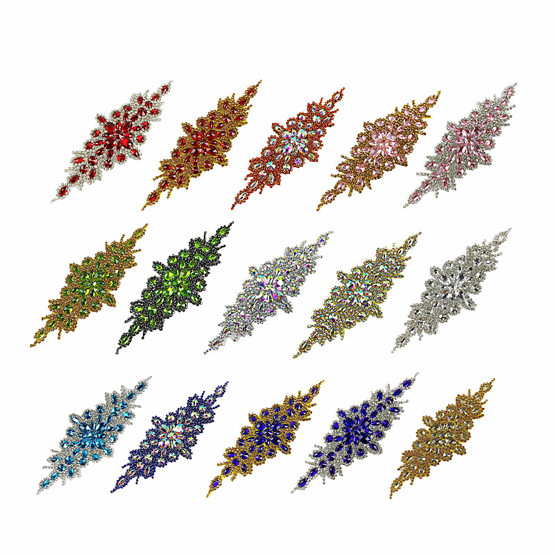 zsbszc 1pcs rhinestone applique hot fix 24*8.5CM 3D fashion multi color for dress hair shoe bag accessory DIY iron on patch XZ03