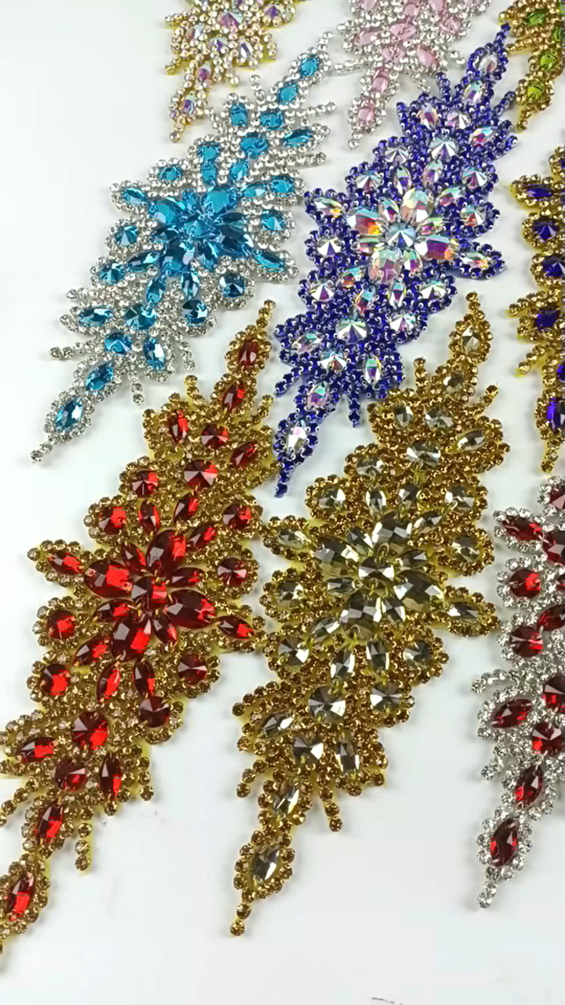 zsbszc 1pcs rhinestone applique hot fix 24*8.5CM 3D fashion multi color for dress hair shoe bag accessory DIY iron on patch XZ03