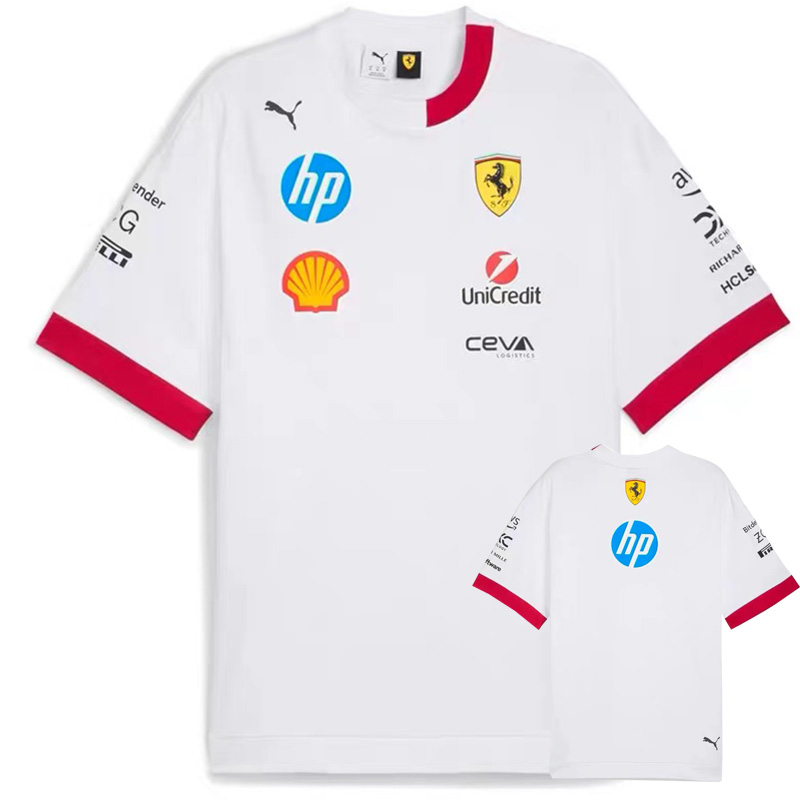 2025 F1 Ferrari White T-Shirts Racing Suit (圆领)