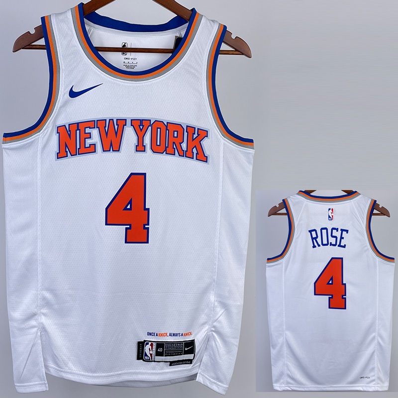 22-23 KNICKS ROSE #4 White Top Quality Hot Pres...