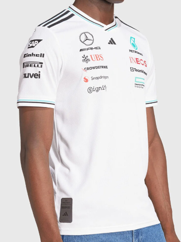 2025 F1 Mercedes White T-Shirts Racing Suit(圆领)