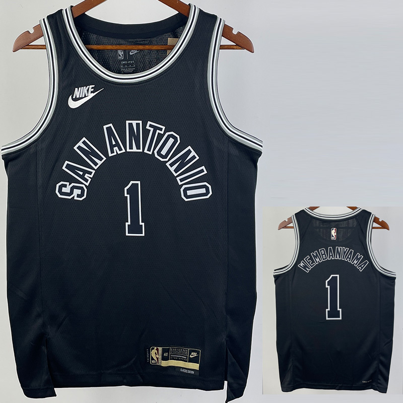 22-23 SA Spurs WEMBANYAMA #1 Black Top Quality ...