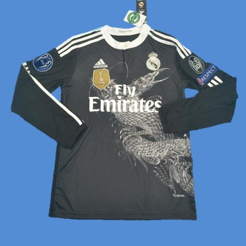 2014-2015 RMA Away Black Long Sleeve Retro Socc...