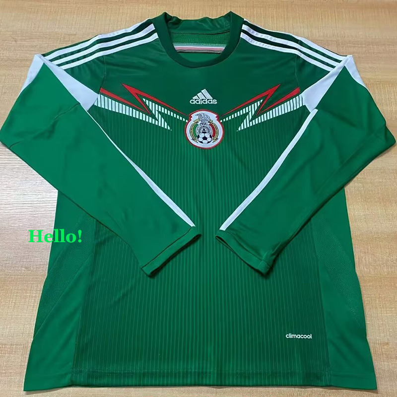 2014 Mexico Home Long Sleeve Retro Soccer Jersey (长袖)