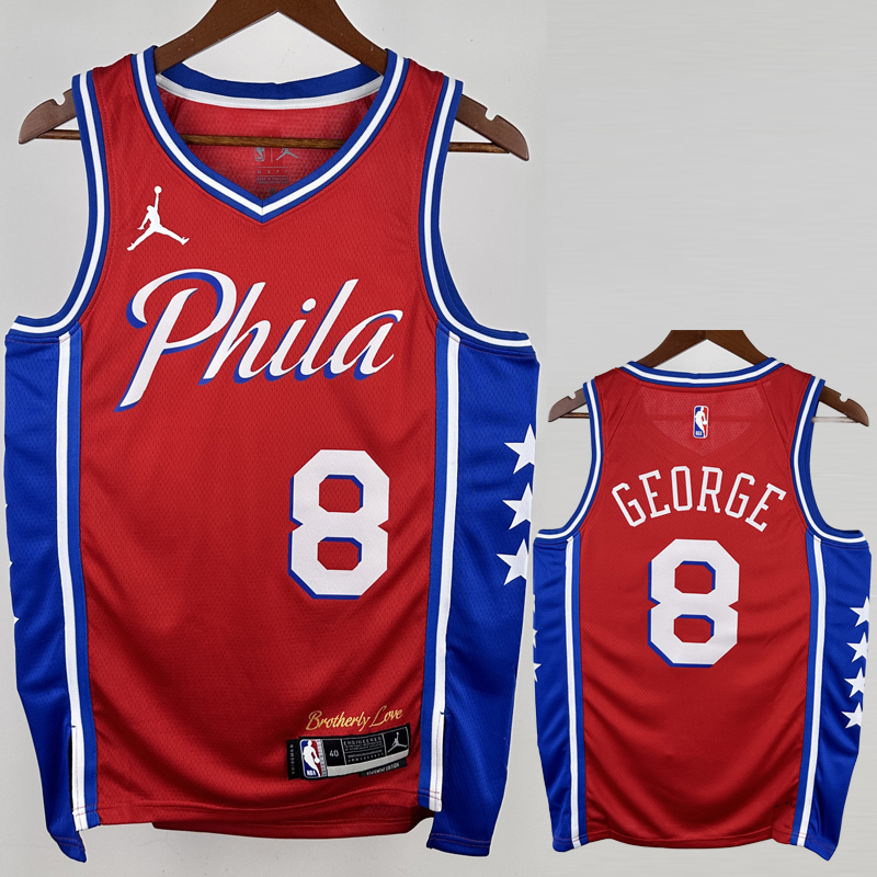 22-23 76ERS GEORGE #8 Red Top Quality Hot Pressing NBA Jersey (Trapeze Edition) 飞人版