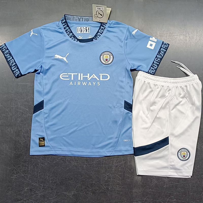 24-25 Man City Home Kids Soccer Jersey