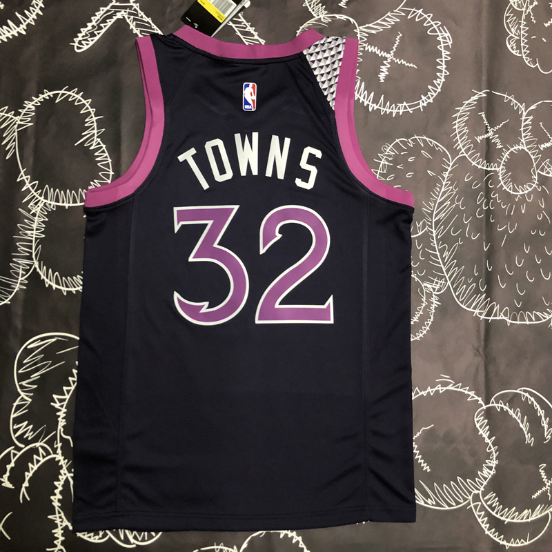Timberwolves TOWNS #32 Purple Black Top Quality...