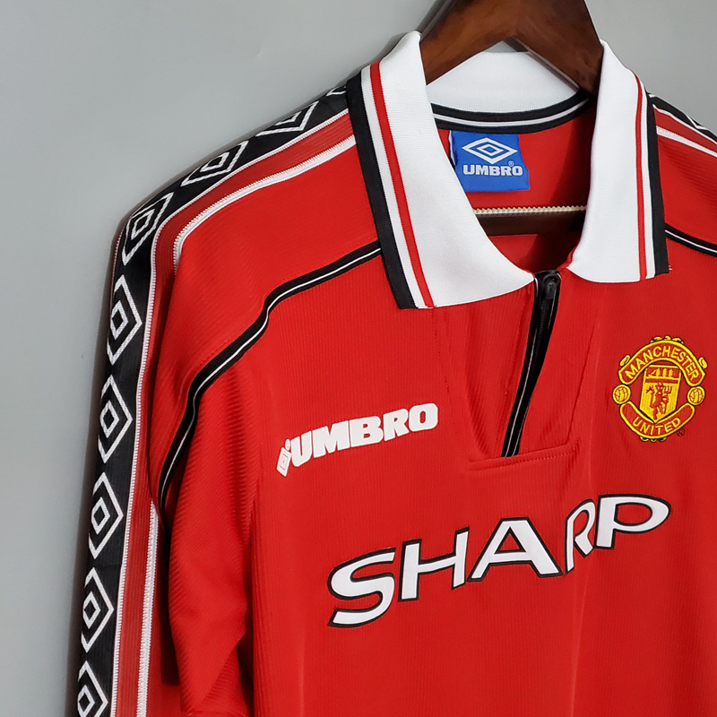 1998-1999 Man Utd Home Long Sleeve Retro Soccer...