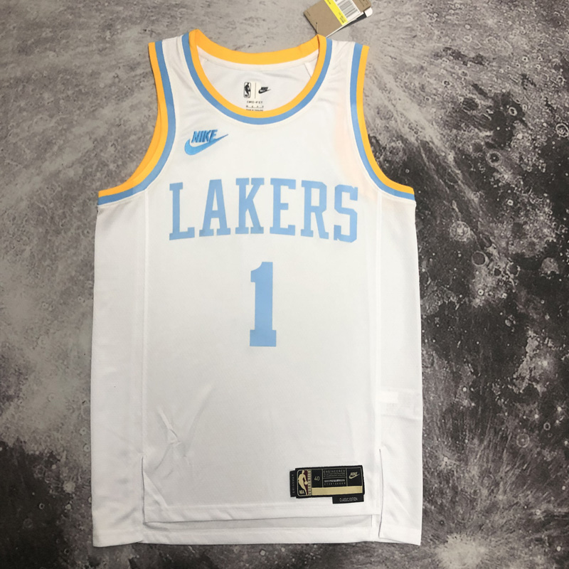 LAKERS RUSSELL #1 White Retro Top Quality Hot P...