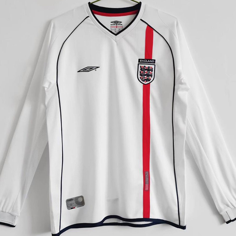 2002 England Home Retro Long Sleeve Soccer Jers...