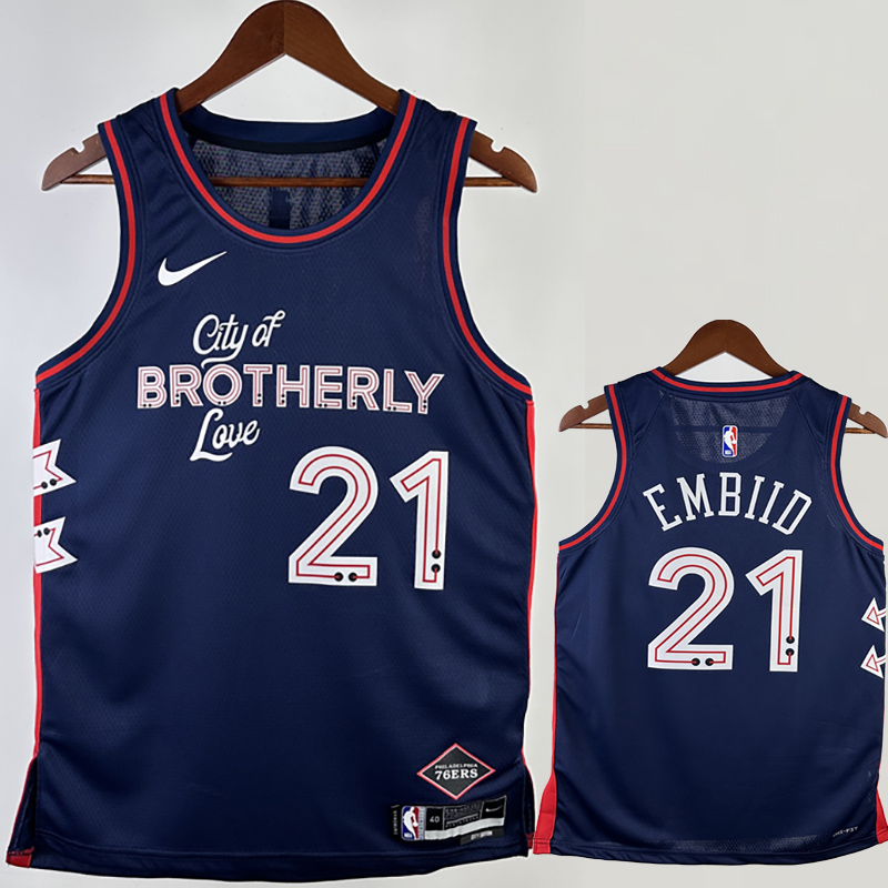 23-24 76ERS EMBIID #21 Dark Blue City Edition T...
