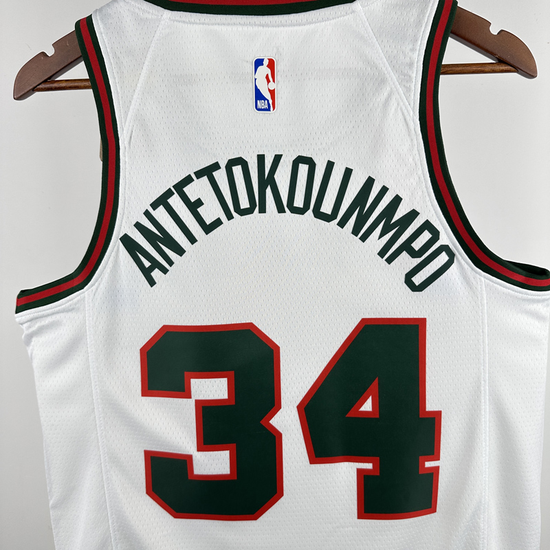 2017-18 BUCKS ANTETOKOUNMPO #34 White Retro Top Quality Hot Pressing NBA Jersey