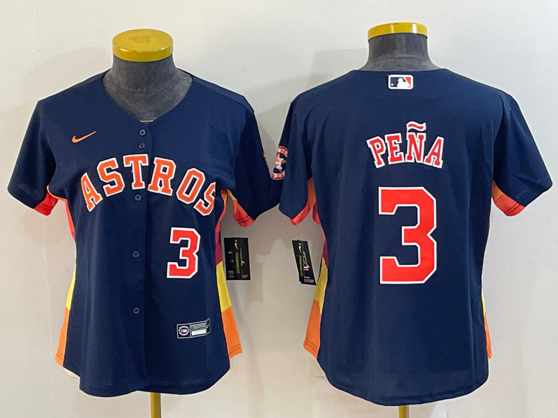 Houston Astros Women's baseball jersey PENA 3 fans edition blue