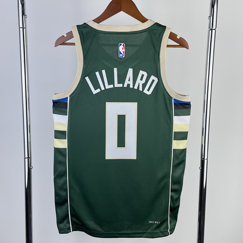 22-23 BUCKS LILLARD #0 Away Green Top Quality H...