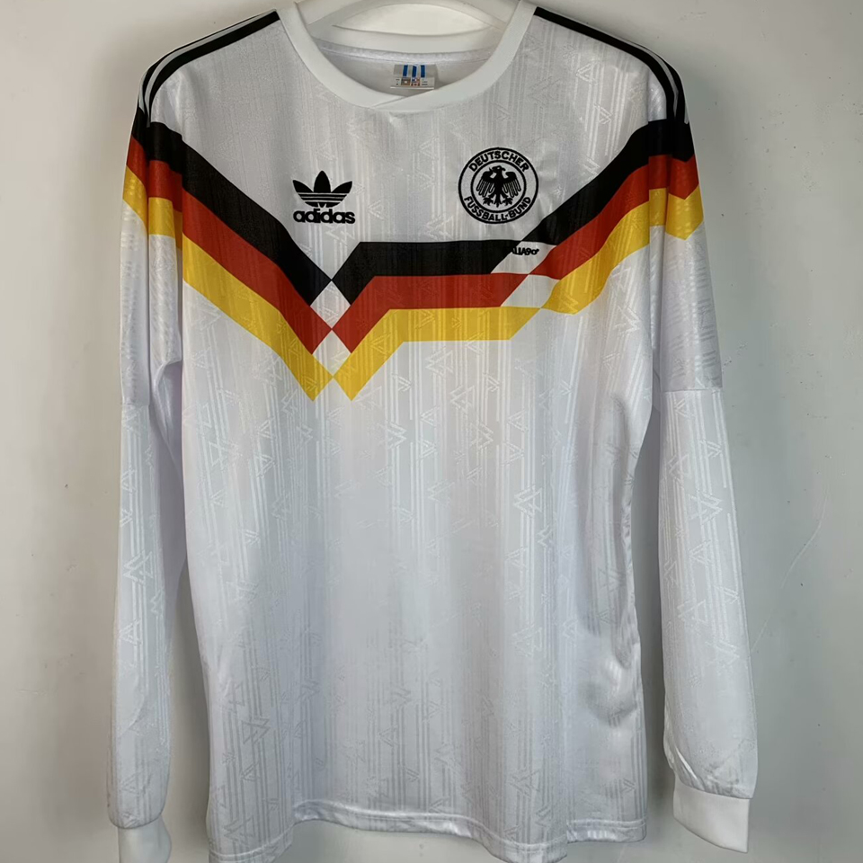 1990 Germany Home White Retro Long Sleeve Soccer Jersey