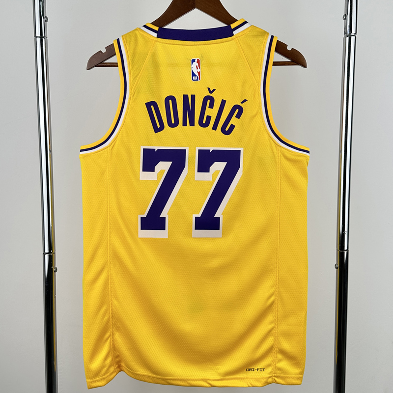 22-23 Lakers DONCIC #77 Yellow Top Quality Hot Pressing NBA Jersey(圆领)