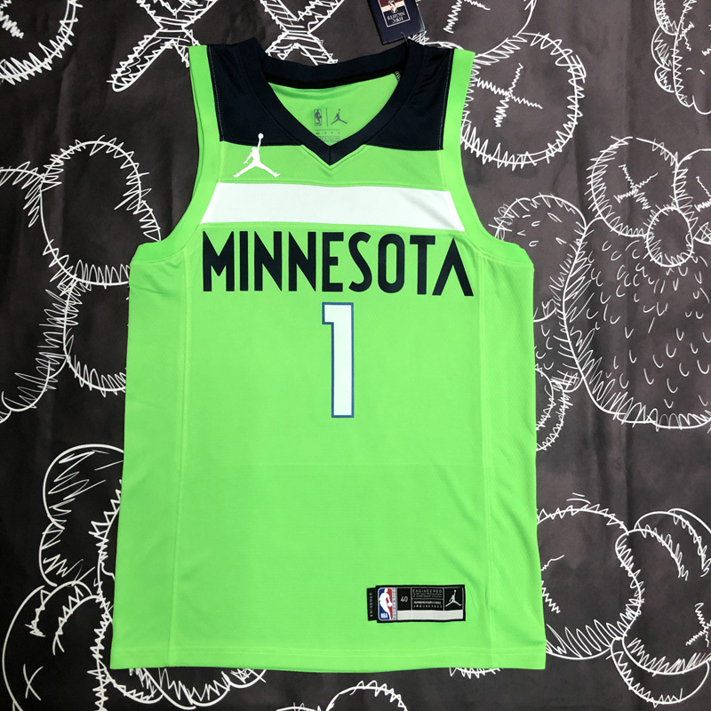 Timberwolves EDWARDS #1 Fluorescent Green Top Q...