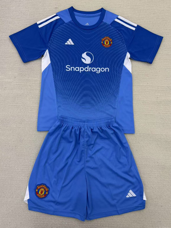 25-26 Man Utd Blue GoalKeeper Kids Soccer Jersey