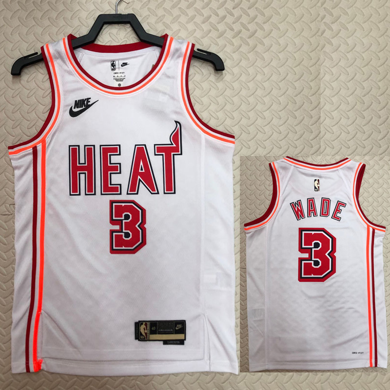 22-23 Heat WADE #3 White Top Quality Hot Pressi...