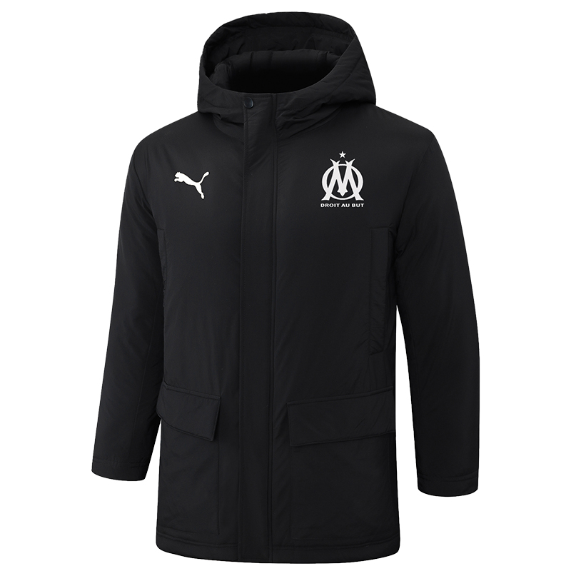 24-25 Marseille Black Hooded Windbreaker Fabric Cotton Coat #G249(白标)