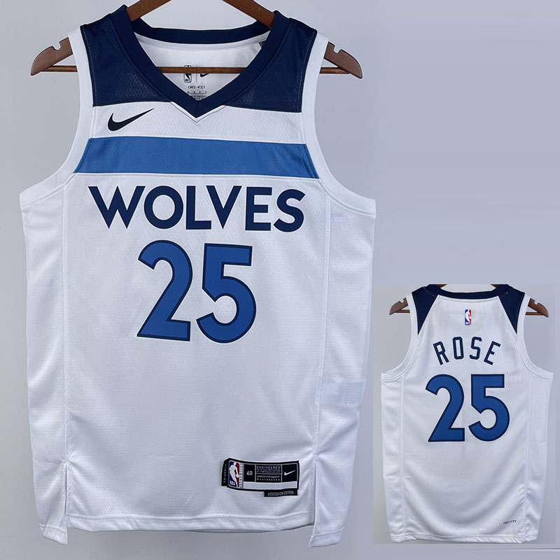 22-23 Timberwolves ROSE #25 White Top Quality H...