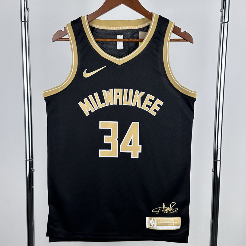 23-24 BUCKS ANTETOKOUNMPO #34 Black Glory Edition Top Quality Hot Pressing NBA Jersey 荣耀版