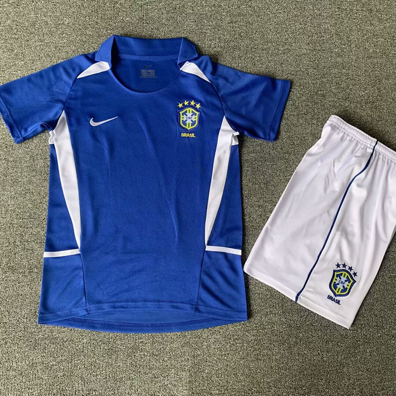2002 Brazil Away Kids Retro Soccer Jersey