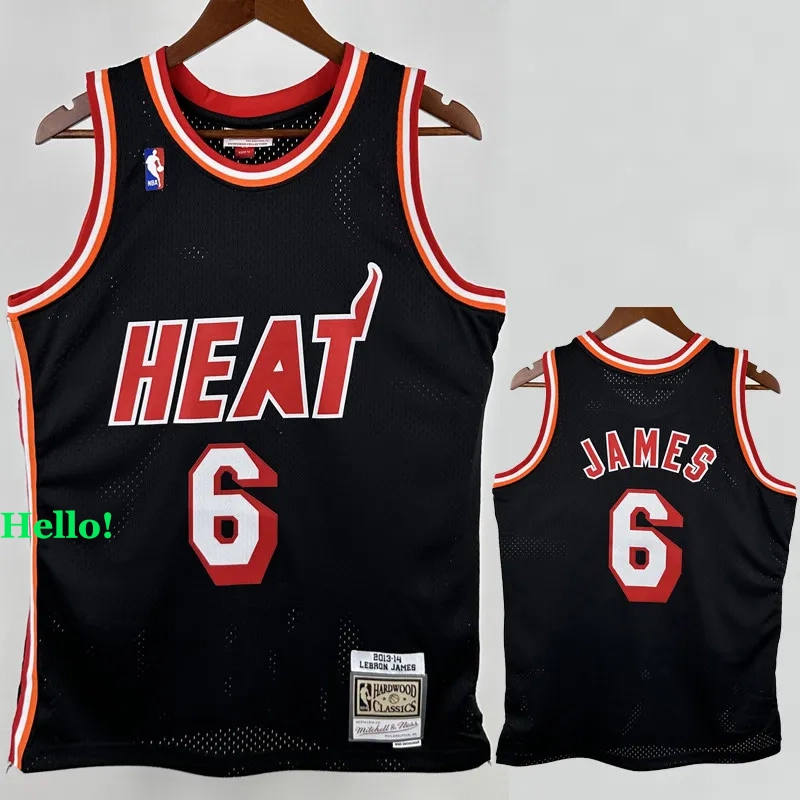 2013-2014 HEAT JAMES #6 Black Retro Top Quality Hot Pressin g NBA Jersey
