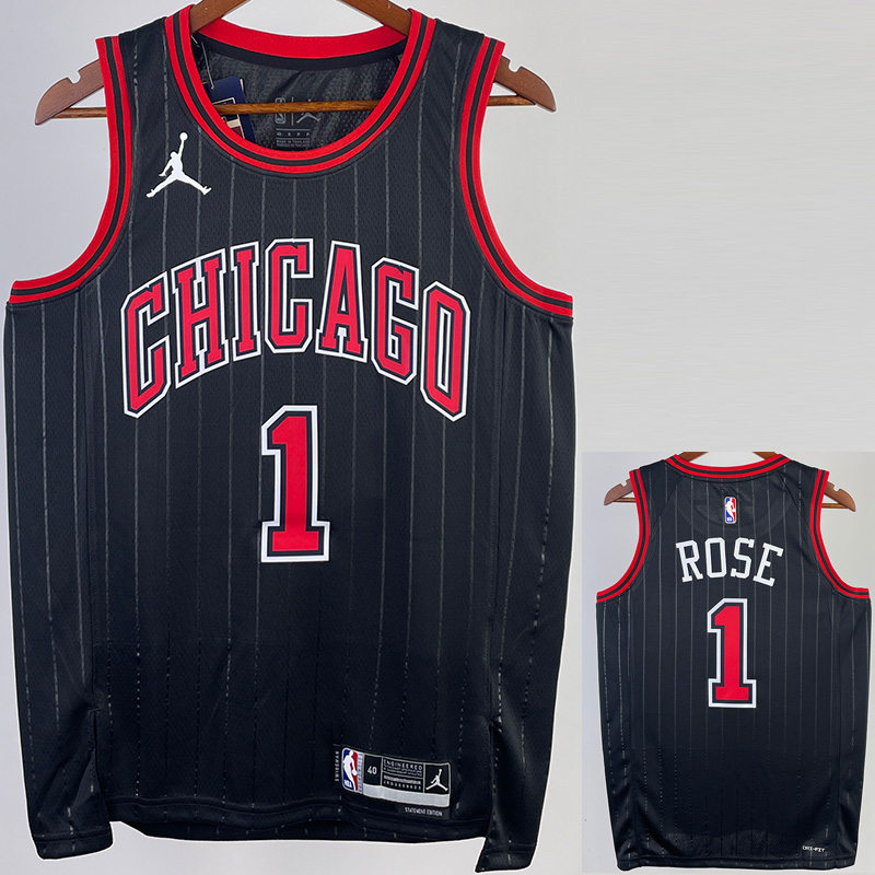 22-23 BULLS ROSE #1 Black Top Quality Hot Press...