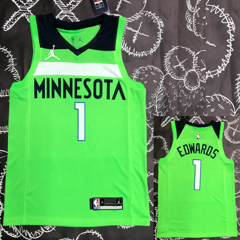 Timberwolves EDWARDS #1 Fluorescent Green Top Q...