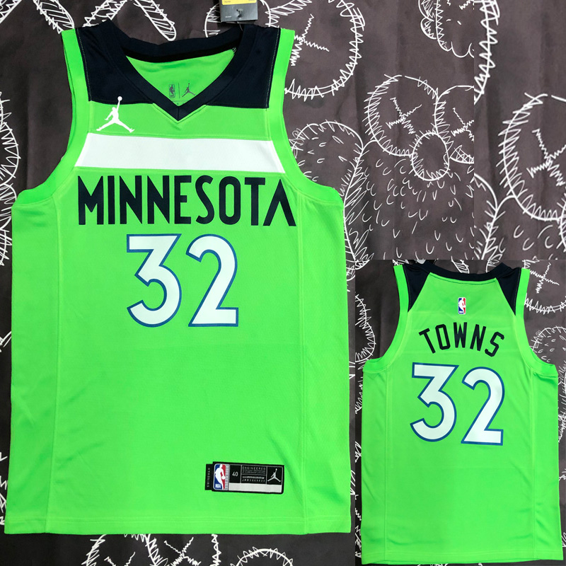 Timberwolves TOWNS #32 Fluorescent Green Top Qu...