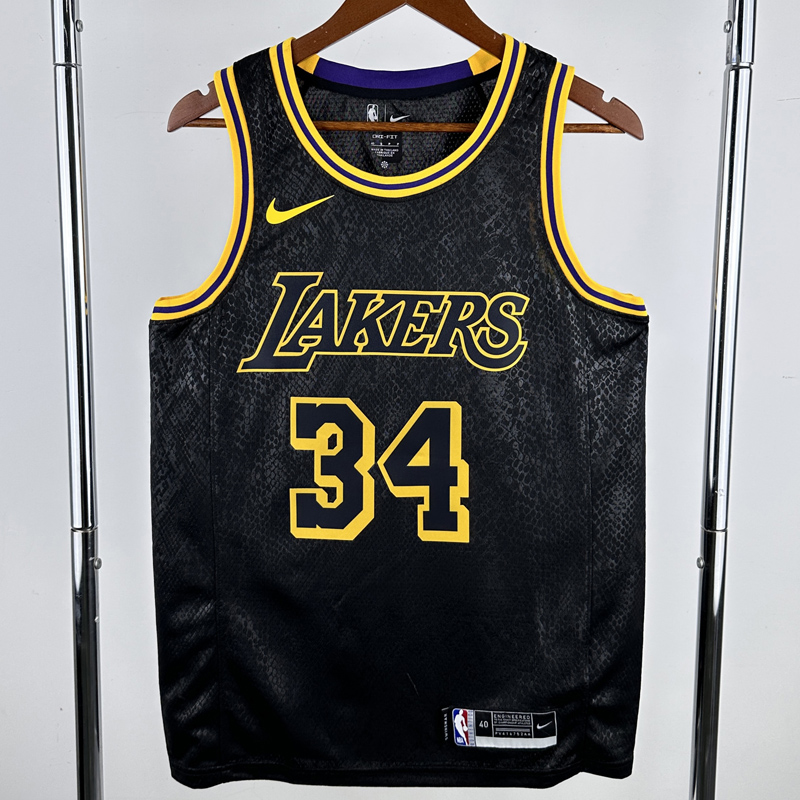 LAKERS O'NEAL #34 Black Top Quality Hot Pressing NBA Jersey(蛇纹)