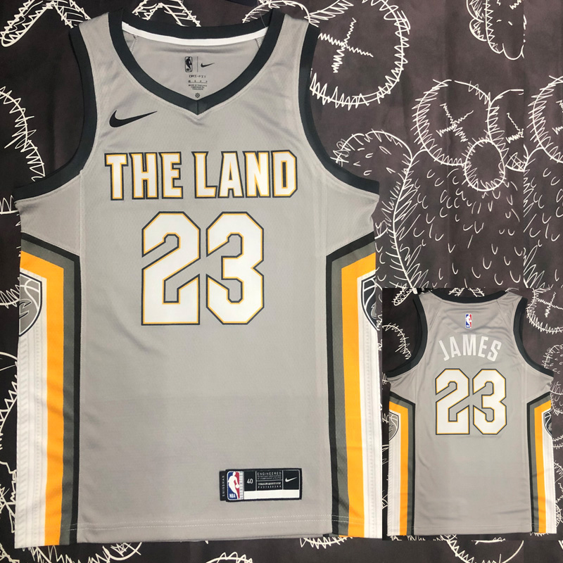 2018 Cleveland Cavaliers JAMES #23 Gray Top Qua...