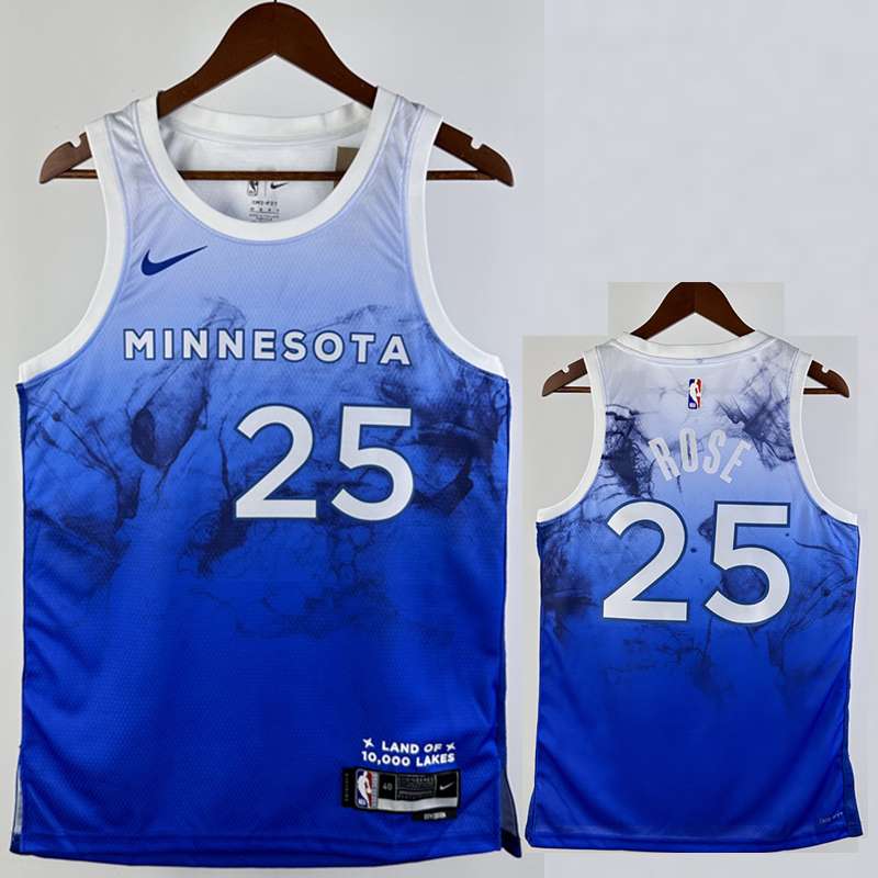 23-24 Timberwolves ROSE #25 Blue City Edition T...