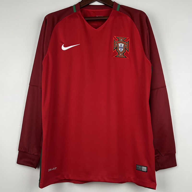 2016 Portugal Home Long Sleeve Retro Soccer Jer...