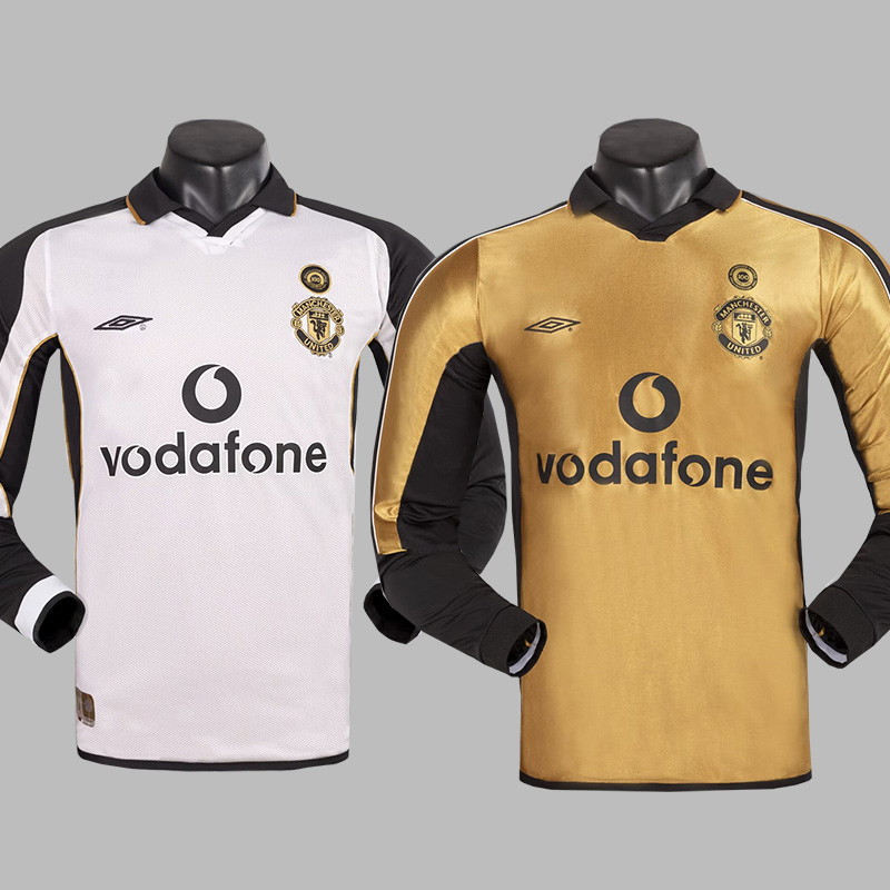 2001-2002 Man Utd 100th Anniversary Double Sided Long Sleeve Retro Soccer Jersey *双面长袖