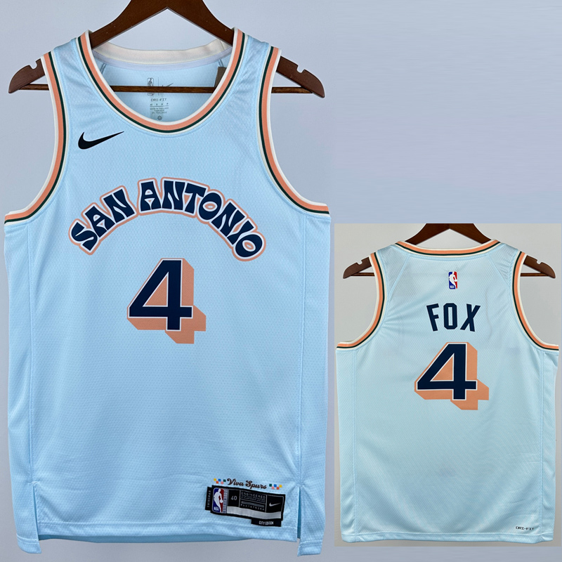 24-25 SA Spurs FOX #4 Light blue City Edition Top Quality Hot Pressing NBA Jersey (圆领）