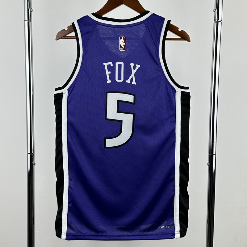 24-25 KINGS FOX #5 Purple Retro Top Quality Hot Pressing NBA Jersey(V领）