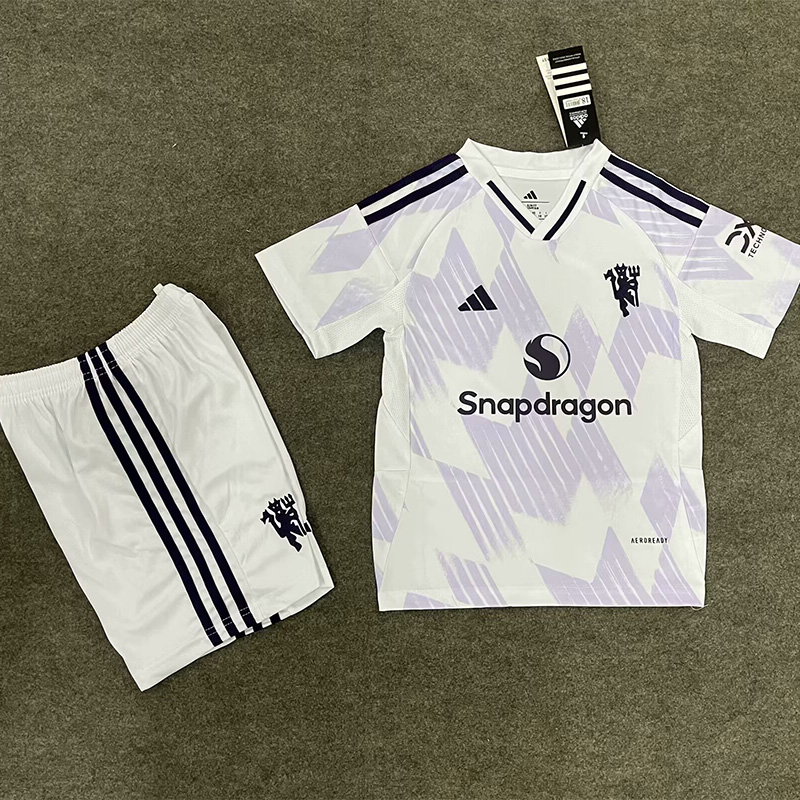 25-26 Man Utd White Purple Kids Soccer Jersey
