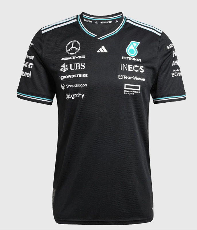 2025 F1 Mercedes Black T-Shirts Racing Suit(圆领)