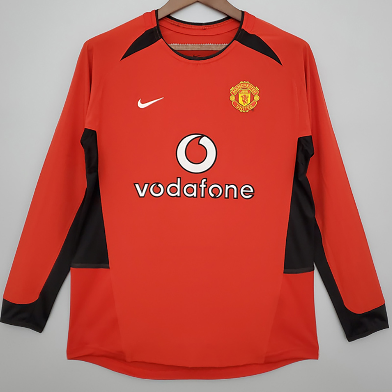 2002-2004 Man Utd Home Long Sleeve Retro Soccer...