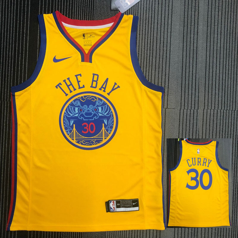 2018 Warriors CURRY #30 Yellow Retro NBA Jersey