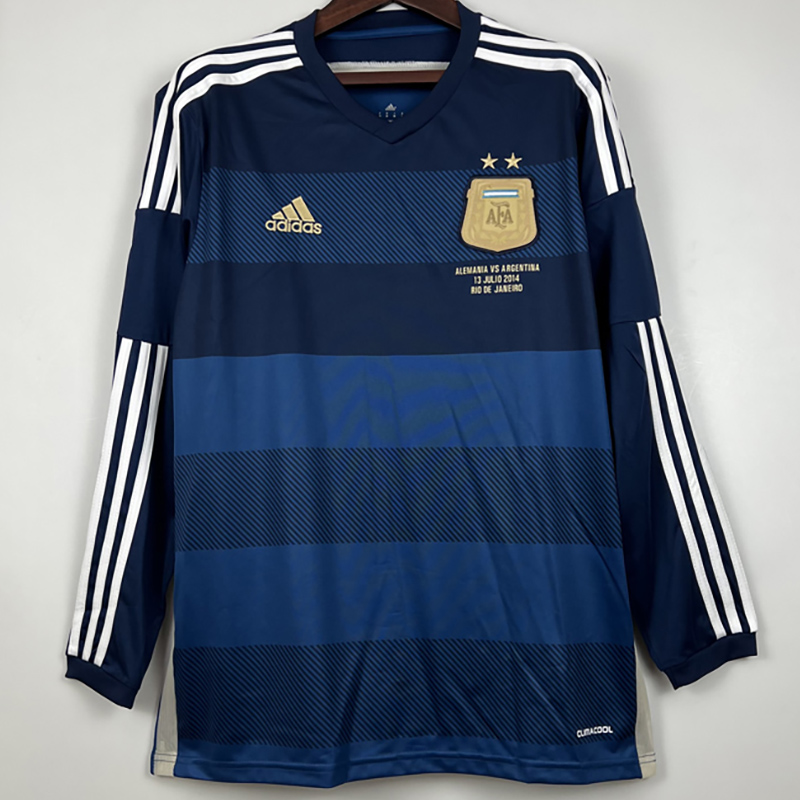2014 Argentina Away Long Sleeve Retro Soccer Je...