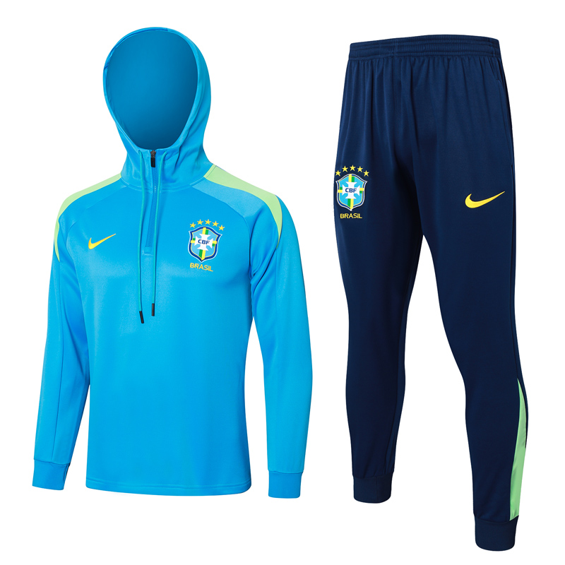 24-25 Brazil Lake blue Hoodie Half Pull Tracksuit #F567半拉连帽